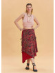 Red Ethnic Skirt with Tie Detail and Elastic Waist Pattern 4522